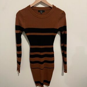 Lulu's Brown and Black Ribbed Long Sleeve Striped Bodycon Dress